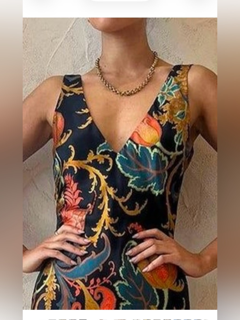 H.Santoso V-Neck Floral Baroque Wrap Dress - Black with Multicolor Print S